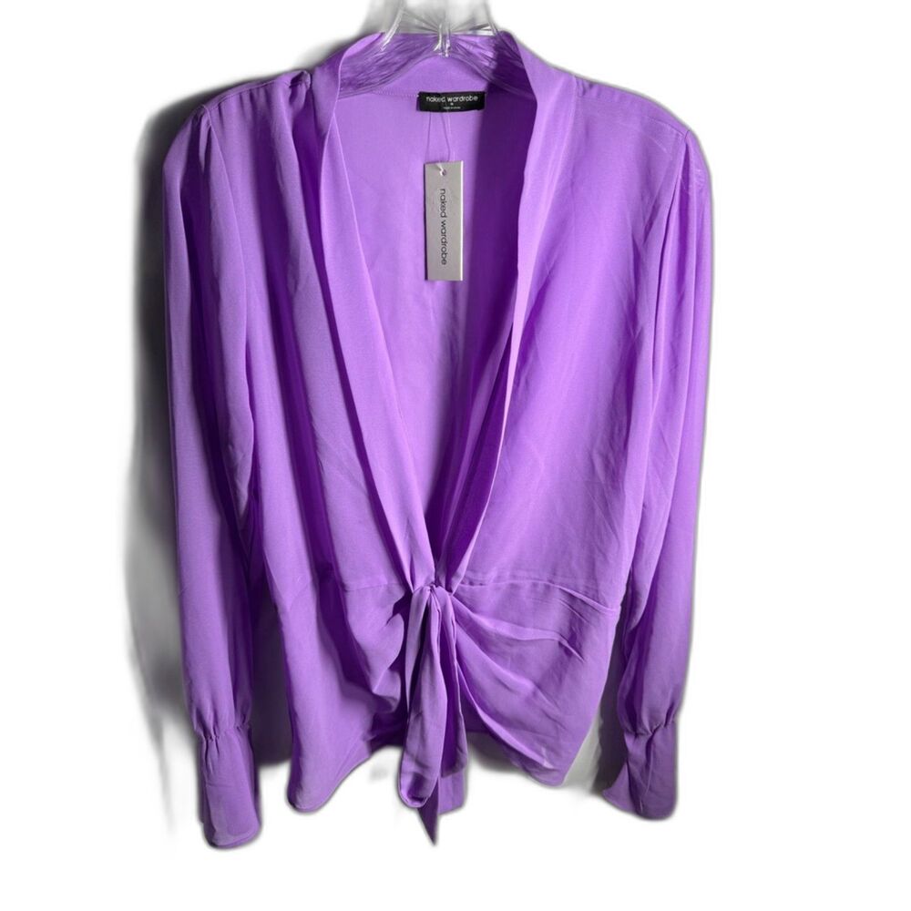Naked Wardrobe Plunge Tie Front Chiffon Top Women’s M Violet Purple